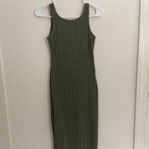 Olive Green Ribbed Knit Midi Tank Dress - Small - For a good cause!